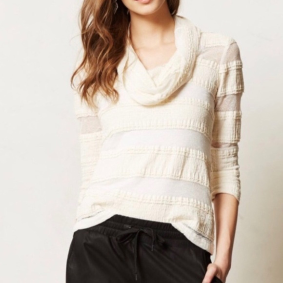 Anthropologie Tops - Anthro Tiny Pieced Ivory Lace Cowl Neck Top L